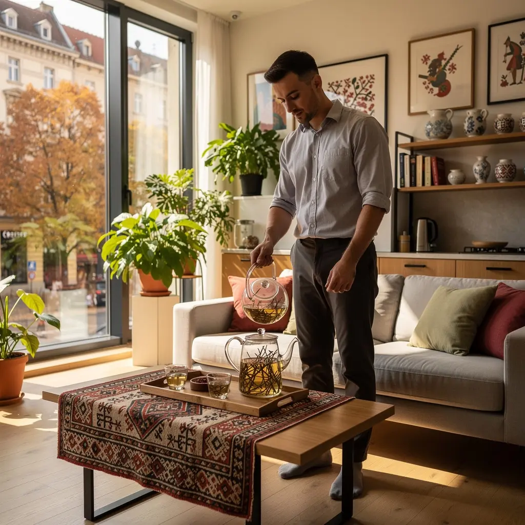 Kukicha tea szervírozása gyönyörű teáscsészében