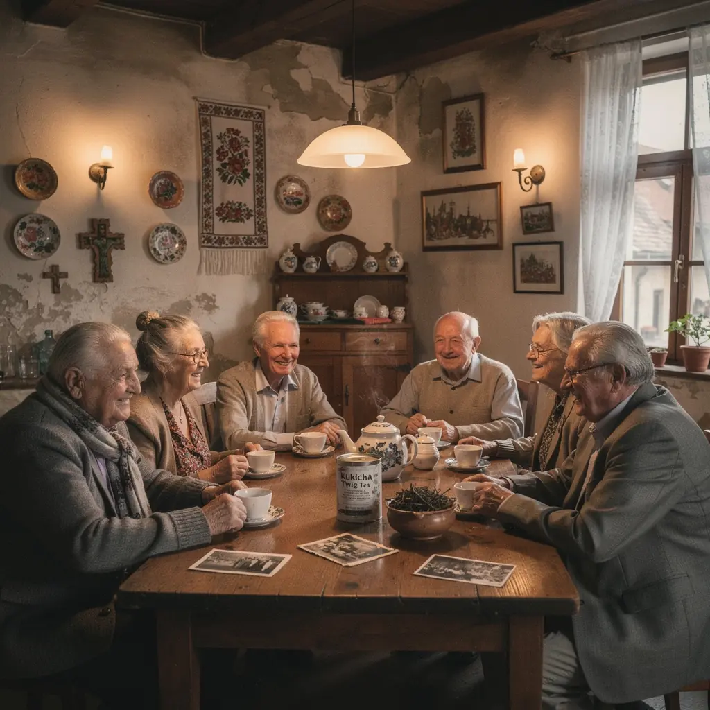 Kukicha ágvég tea levelek zöld háttérben